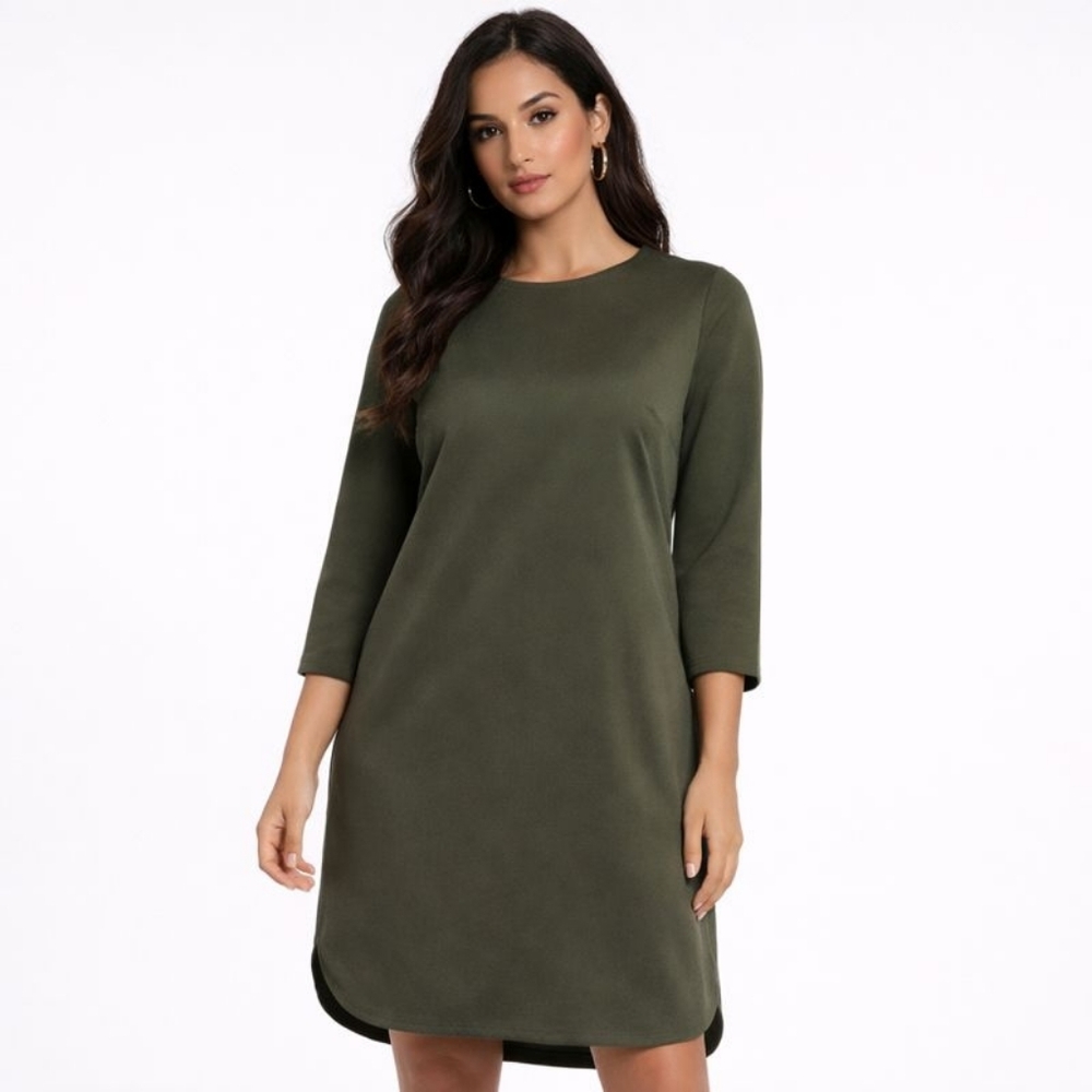 H&M  Size 4 Olive Green Scoop Neck 3/4 Sleeve Shift Dress